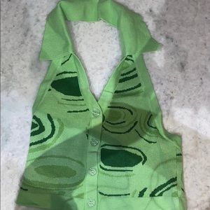 Green Y2K style knit top